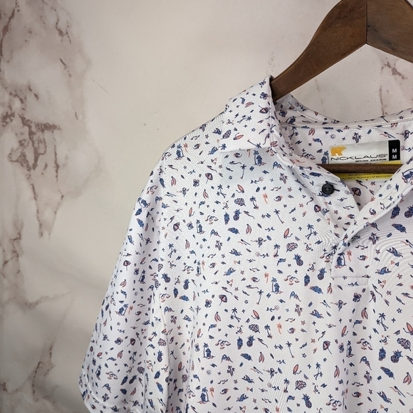Jack Nicklaus Shirt Mens Large Polo White Pattern Short Sleeve Eco Choice Palm - Picture 2 of 11